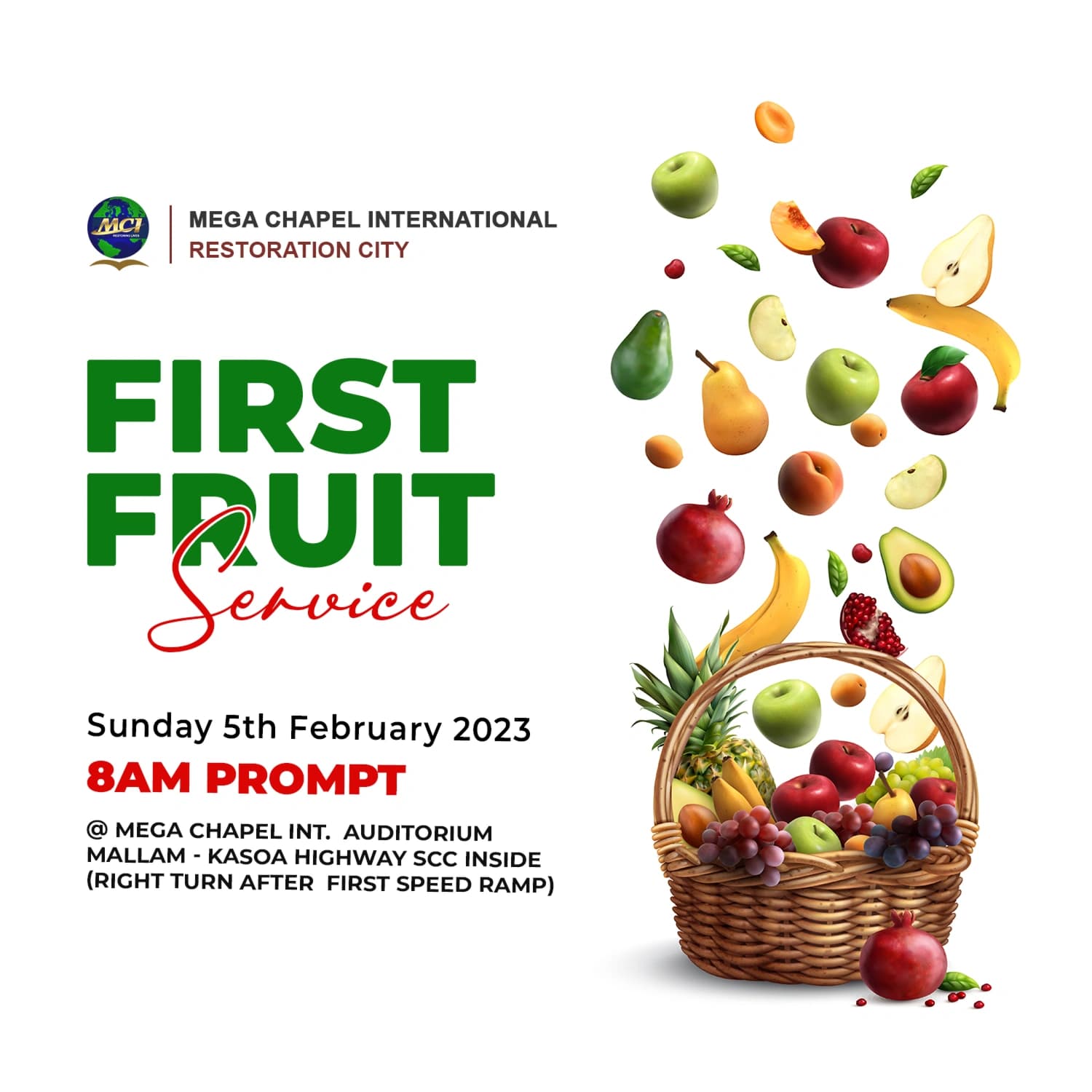 Flier for a First Fruit church service